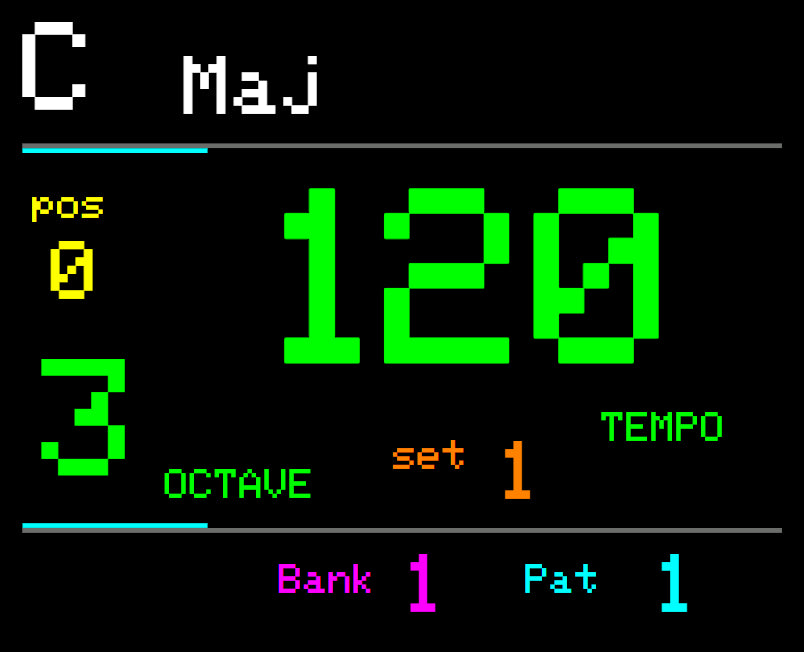 Midicake ARP screen – Home screen: C major, tempo 120, octave 3