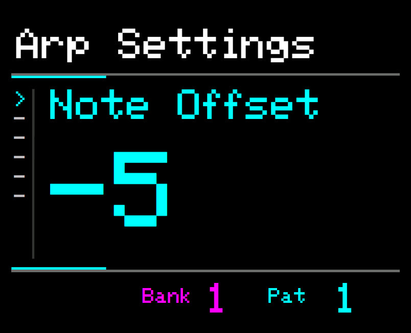 Midicake ARP screen – Note offset −5