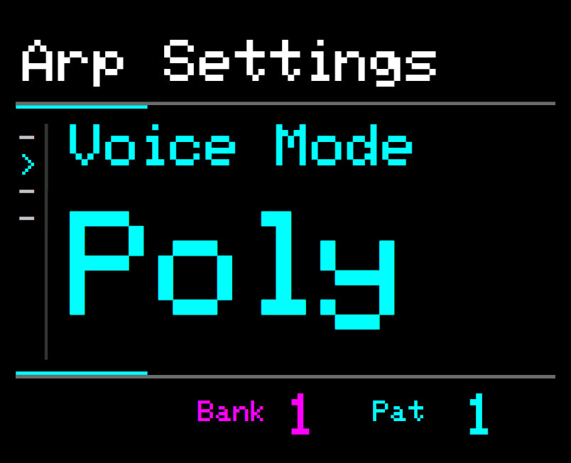 Midicake ARP screen – Voice mode: Poly