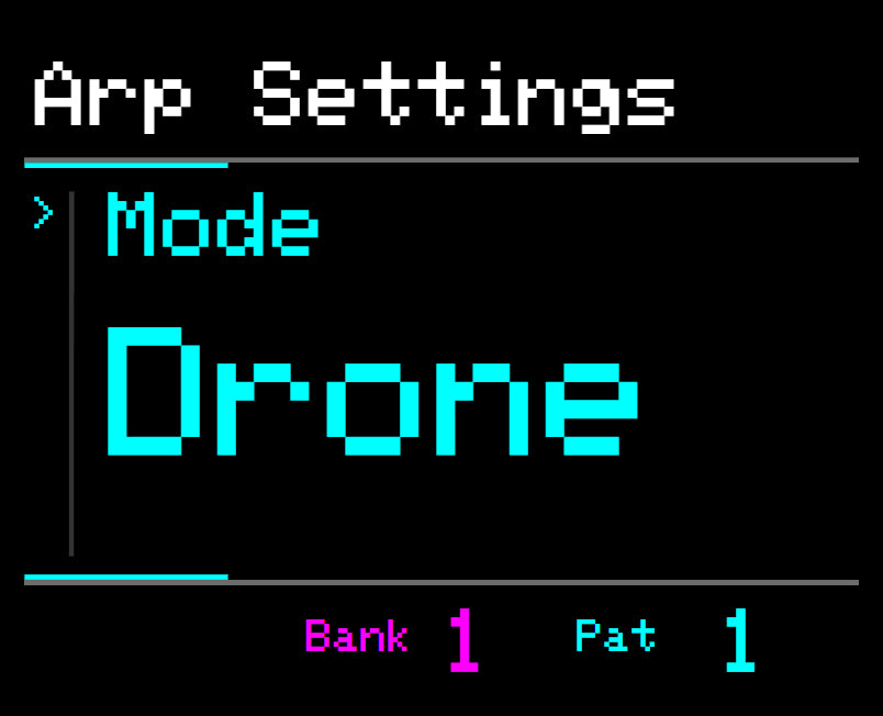 Midicake ARP screen – Mode: Drone