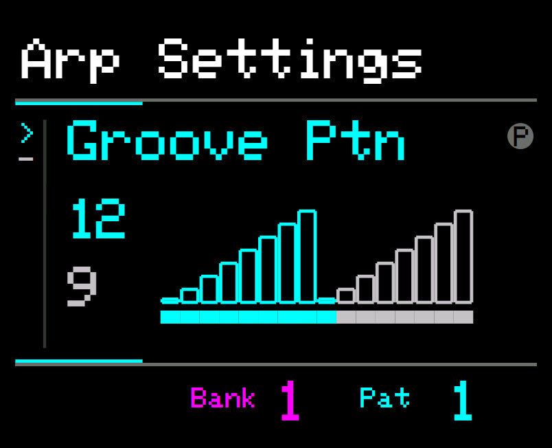 Midicake ARP screen – Groove pattern