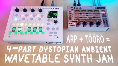 Dystopian Ambient Wavetable Synth Jam via the Midicake Arp and Fred's Lab Töörö